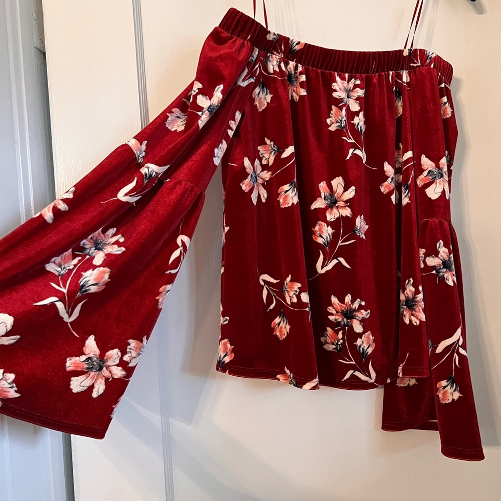 Velvet long sleeve floral top